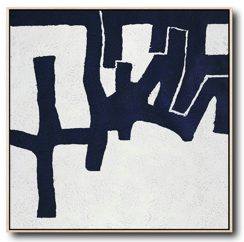 Large Abstract Art,Hand Painted Navy Minimalist Painting On Canvas,Canvas Wall Art Home Decor